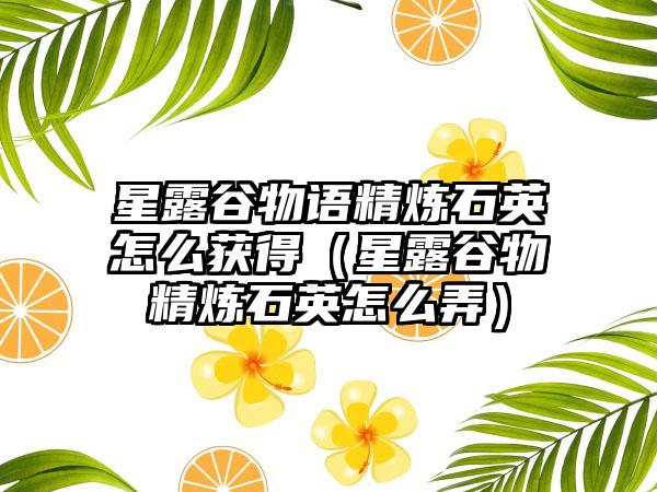 星露谷物语精炼石英怎么获得（星露谷物精炼石英怎么弄）