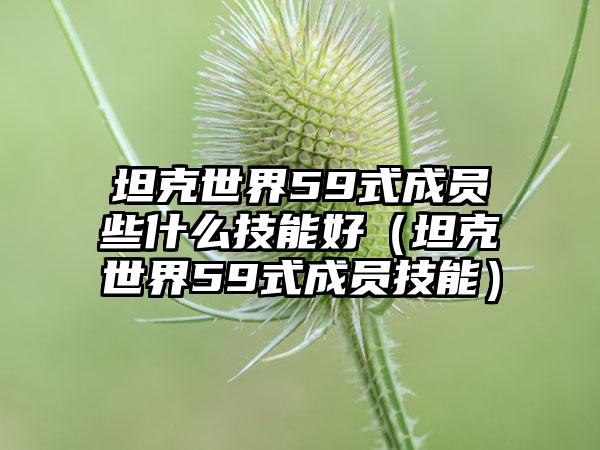 坦克世界59式成员些什么技能好（坦克世界59式成员技能）