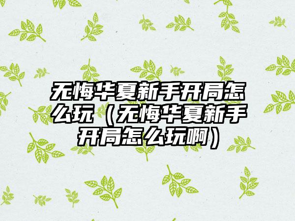 无悔华夏新手开局怎么玩（无悔华夏新手开局怎么玩啊）