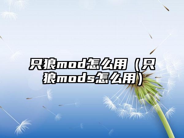 只狼mod怎么用（只狼mods怎么用）