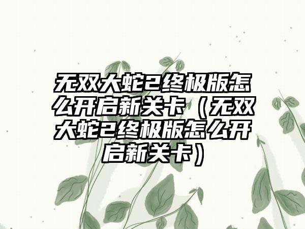 无双大蛇2终极版怎么开启新关卡（无双大蛇2终极版怎么开启新关卡）