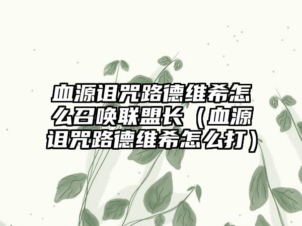 血源诅咒路德维希怎么召唤联盟长（血源诅咒路德维希怎么打）