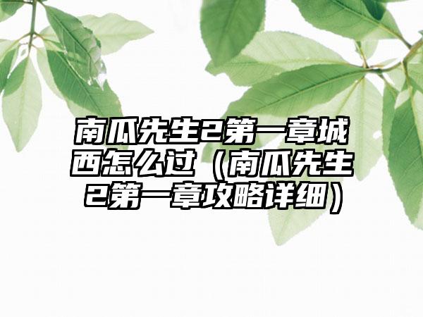 南瓜先生2第一章城西怎么过（南瓜先生2第一章攻略详细）