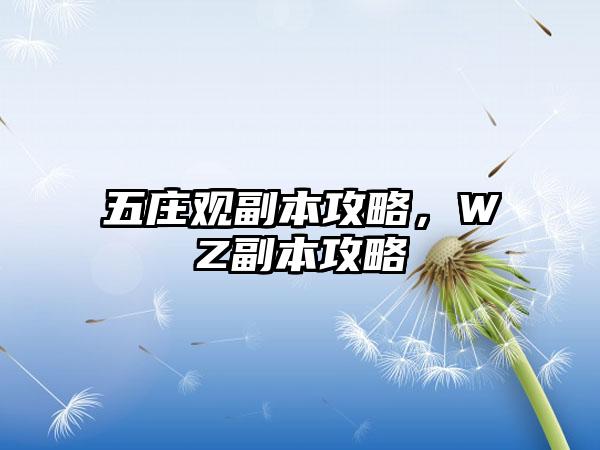 五庄观副本攻略，WZ副本攻略