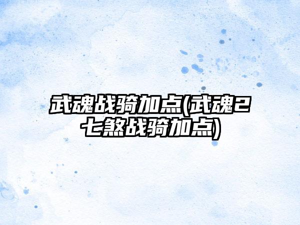 武魂战骑加点(武魂2七煞战骑加点)