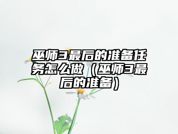 巫师3最后的准备任务怎么做（巫师3最后的准备）