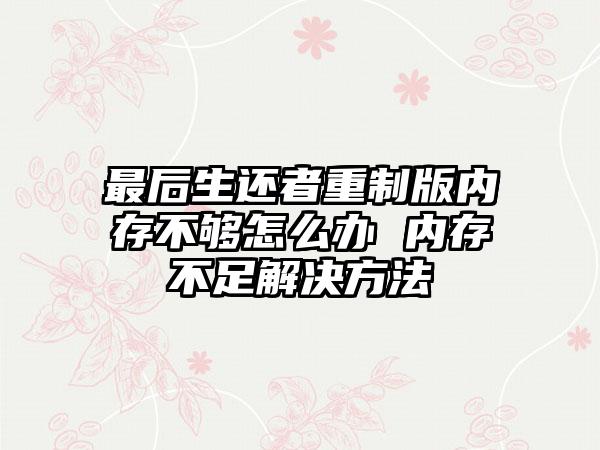 最后生还者重制版内存不够怎么办 内存不足解决方法