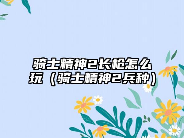 骑士精神2长枪怎么玩（骑士精神2兵种）