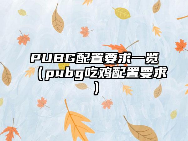 PUBG配置要求一览（pubg吃鸡配置要求）