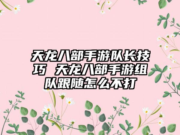 天龙八部手游队长技巧 天龙八部手游组队跟随怎么不打
