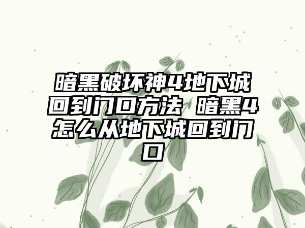 暗黑破坏神4地下城回到门口方法 暗黑4怎么从地下城回到门口