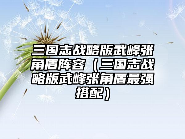 三国志战略版武峰张角盾阵容（三国志战略版武峰张角盾最强搭配）
