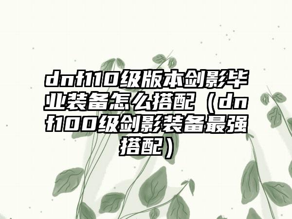 dnf110级版本剑影毕业装备怎么搭配（dnf100级剑影装备最强搭配）