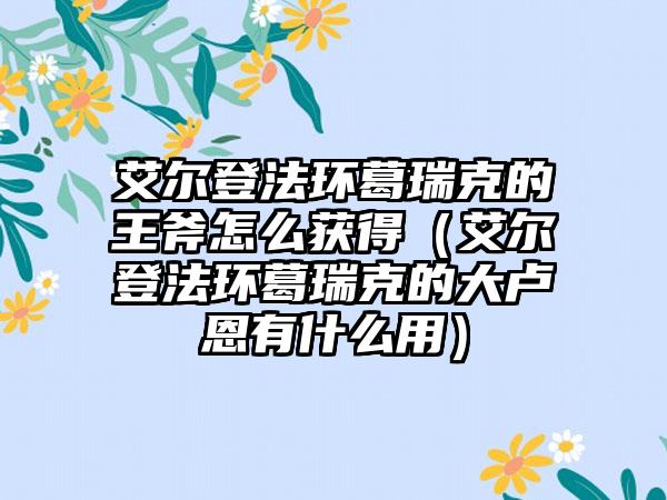 艾尔登法环葛瑞克的王斧怎么获得（艾尔登法环葛瑞克的大卢恩有什么用）