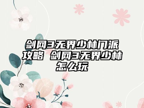 剑网3无界少林门派攻略 剑网3无界少林怎么玩