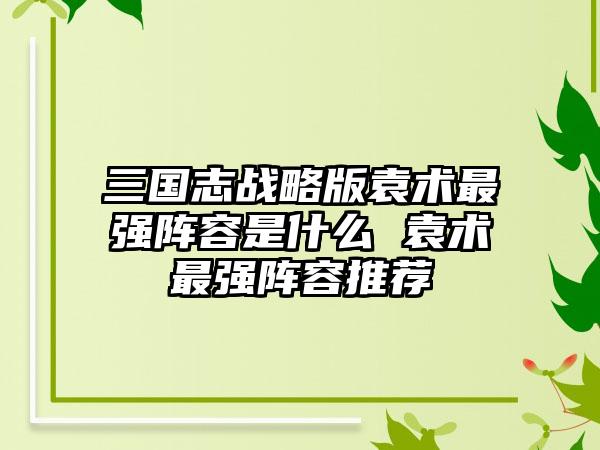 三国志战略版袁术最强阵容是什么 袁术最强阵容推荐