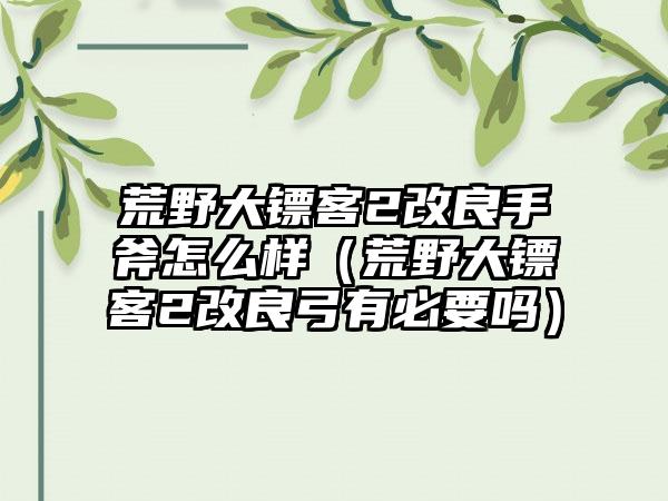 荒野大镖客2改良手斧怎么样（荒野大镖客2改良弓有必要吗）