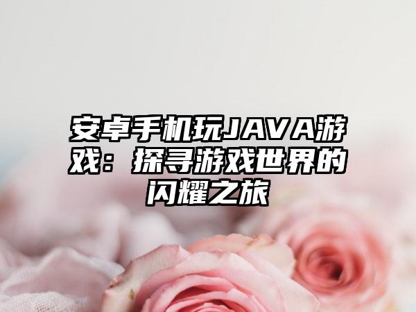 安卓手机玩JAVA游戏：探寻游戏世界的闪耀之旅
