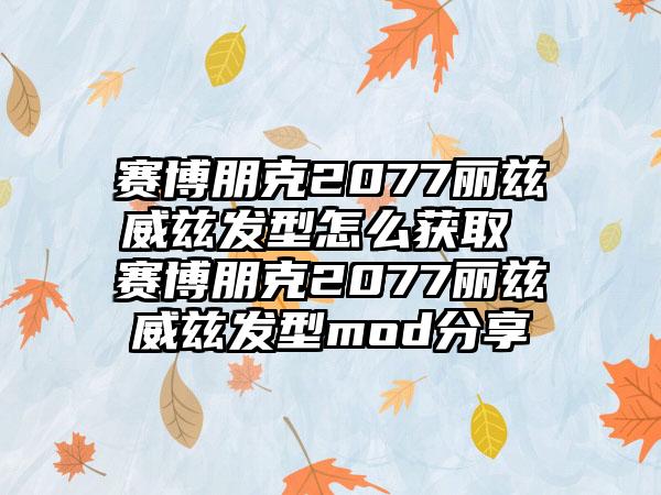 赛博朋克2077丽兹威兹发型怎么获取 赛博朋克2077丽兹威兹发型mod分享
