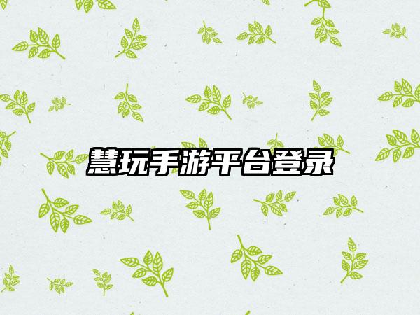 慧玩手游平台登录