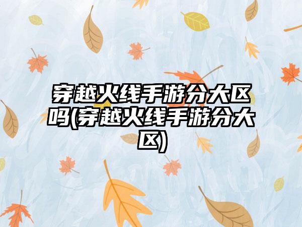 穿越火线手游分大区吗(穿越火线手游分大区)