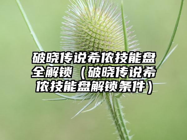 破晓传说希侬技能盘全解锁（破晓传说希侬技能盘解锁条件）