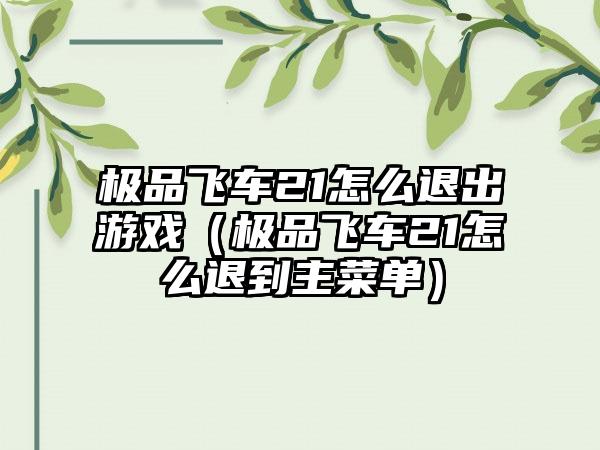 极品飞车21怎么退出游戏（极品飞车21怎么退到主菜单）