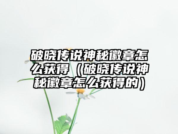 破晓传说神秘徽章怎么获得（破晓传说神秘徽章怎么获得的）