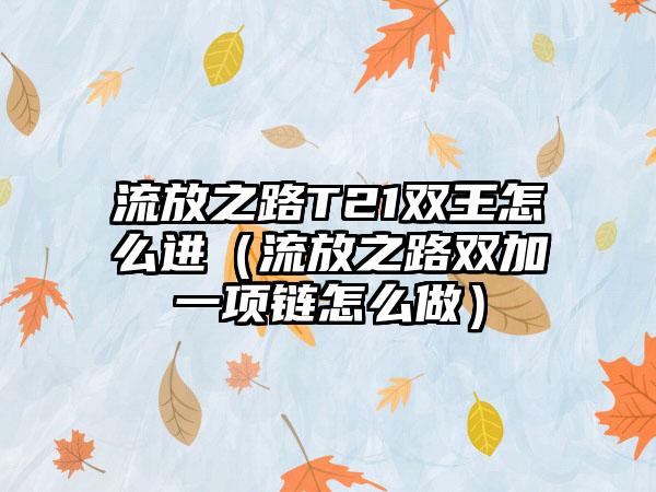 流放之路T21双王怎么进（流放之路双加一项链怎么做）