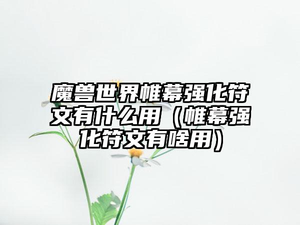 魔兽世界帷幕强化符文有什么用（帷幕强化符文有啥用）