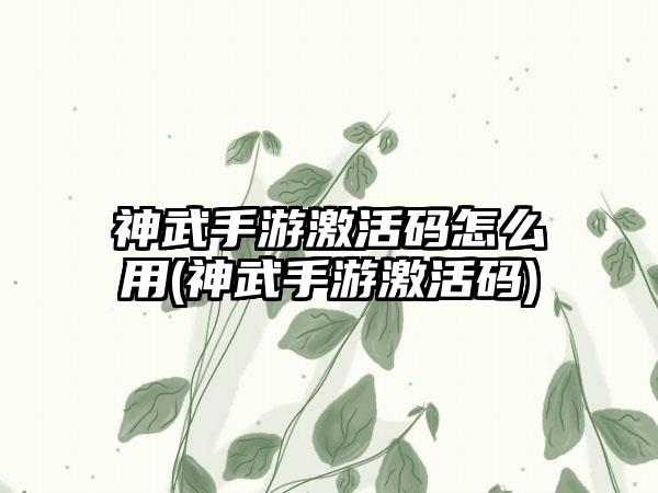 神武手游激活码怎么用(神武手游激活码)