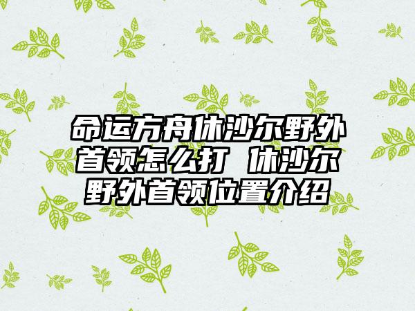 命运方舟休沙尔野外首领怎么打 休沙尔野外首领位置介绍