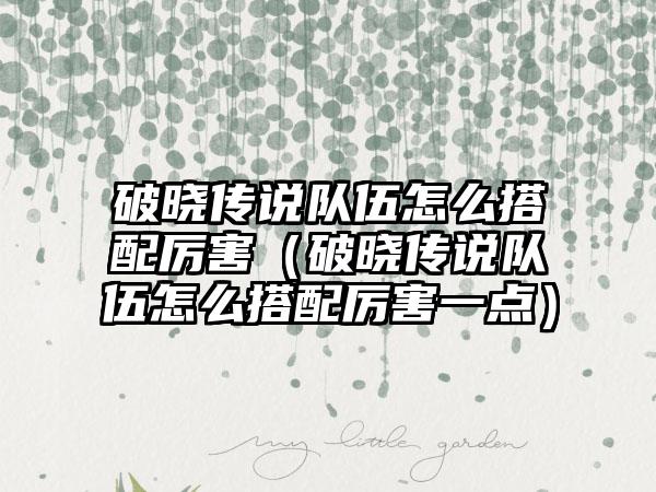 破晓传说队伍怎么搭配厉害（破晓传说队伍怎么搭配厉害一点）