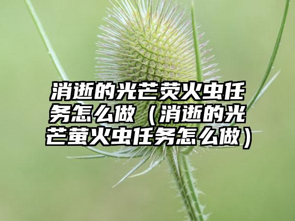 消逝的光芒荧火虫任务怎么做（消逝的光芒萤火虫任务怎么做）
