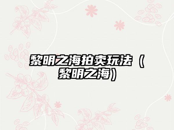 黎明之海拍卖玩法（黎明之海）