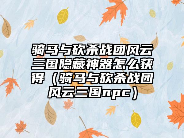 骑马与砍杀战团风云三国隐藏神器怎么获得（骑马与砍杀战团风云三国npc）