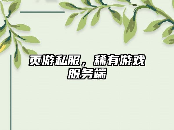 页游私服，稀有游戏服务端