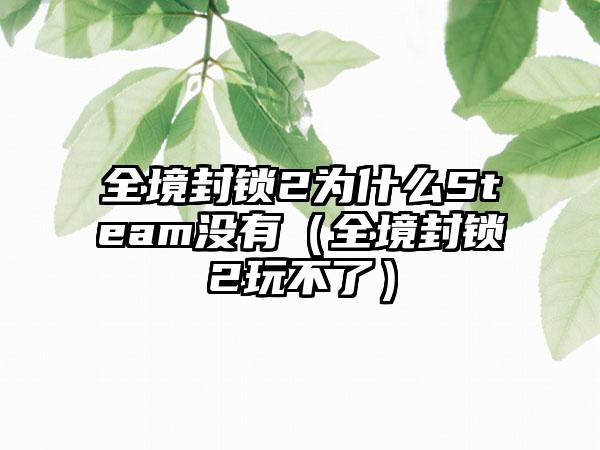 全境封锁2为什么Steam没有（全境封锁2玩不了）