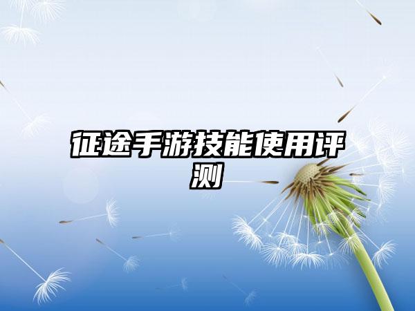 征途手游技能使用评测