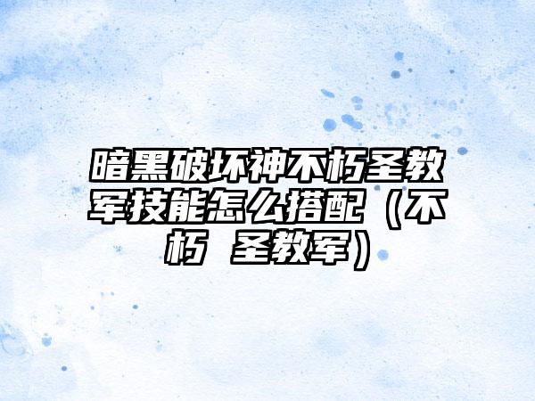暗黑破坏神不朽圣教军技能怎么搭配（不朽 圣教军）