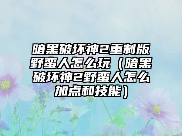 暗黑破坏神2重制版野蛮人怎么玩（暗黑破坏神2野蛮人怎么加点和技能）