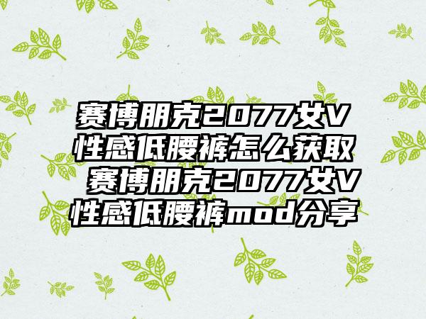 赛博朋克2077女V性感低腰裤怎么获取 赛博朋克2077女V性感低腰裤mod分享