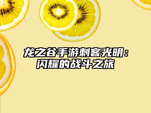 龙之谷手游刺客光明：闪耀的战斗之旅