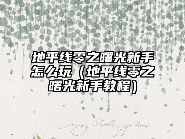 地平线零之曙光新手怎么玩（地平线零之曙光新手教程）