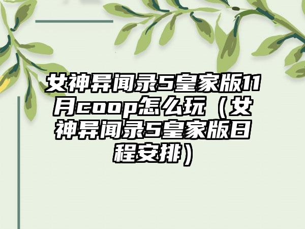 女神异闻录5皇家版11月coop怎么玩（女神异闻录5皇家版日程安排）