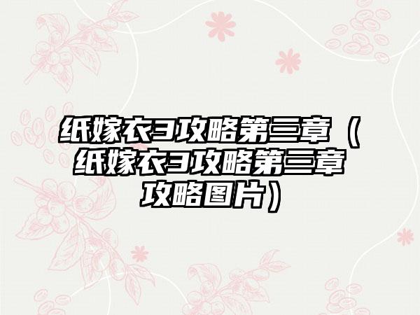 纸嫁衣3攻略第三章(纸嫁衣3攻略第三章攻略图片)