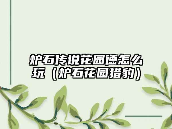 炉石传说花园德怎么玩(炉石花园猎豹)