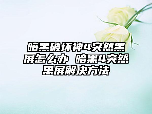 暗黑破坏神4突然黑屏怎么办 暗黑4突然黑屏解决方法