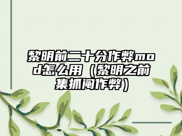 黎明前二十分作弊mod怎么用（黎明之前集抓阄作弊）