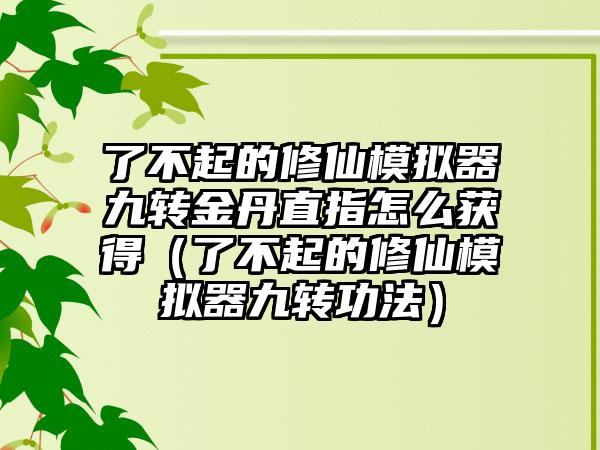 了不起的修仙模拟器九转金丹直指怎么获得（了不起的修仙模拟器九转功法）